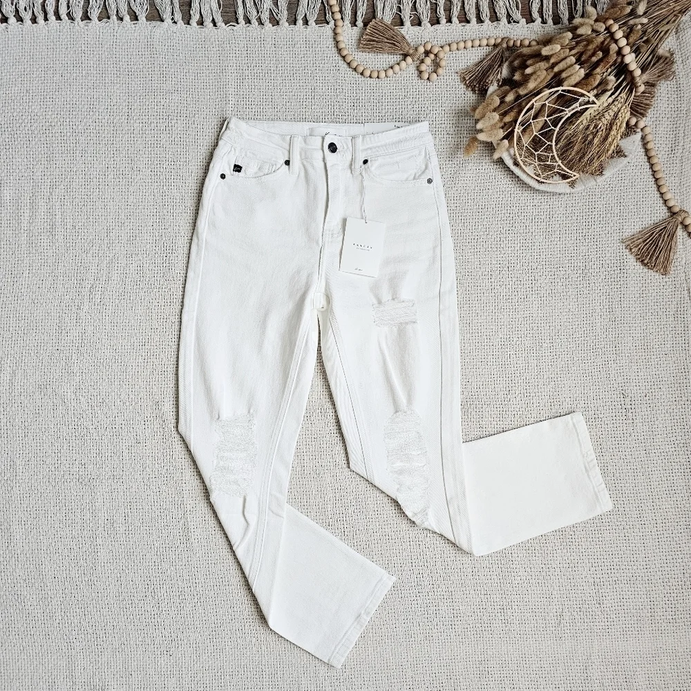 KanCan High Rise Slim Straight Fit Denim Jeans Stretch Distressed White 1/24 NEW - Picture 13 of 13